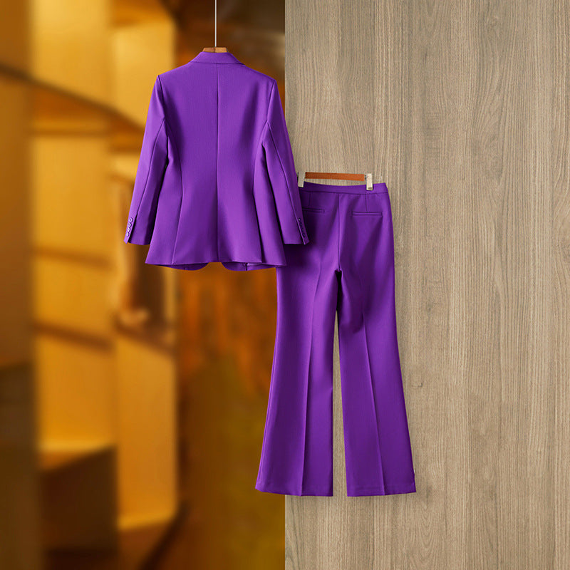 Purple Tailored Jacket & Flared Trousers, Women's Business Suit