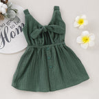 Kids' Organic Cotton Sleeveless Dress, Girls' Cute Dress with Bow Tie