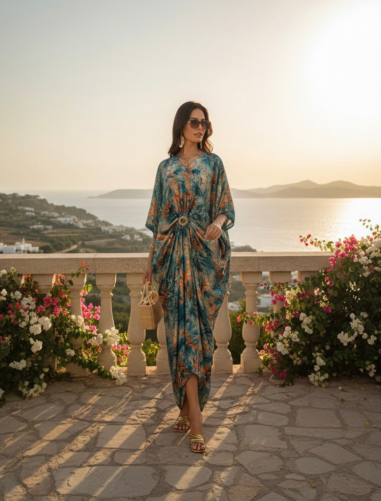 Printed Long Luxury Robe - Premium Modest Abaya Loungewear | neomodest