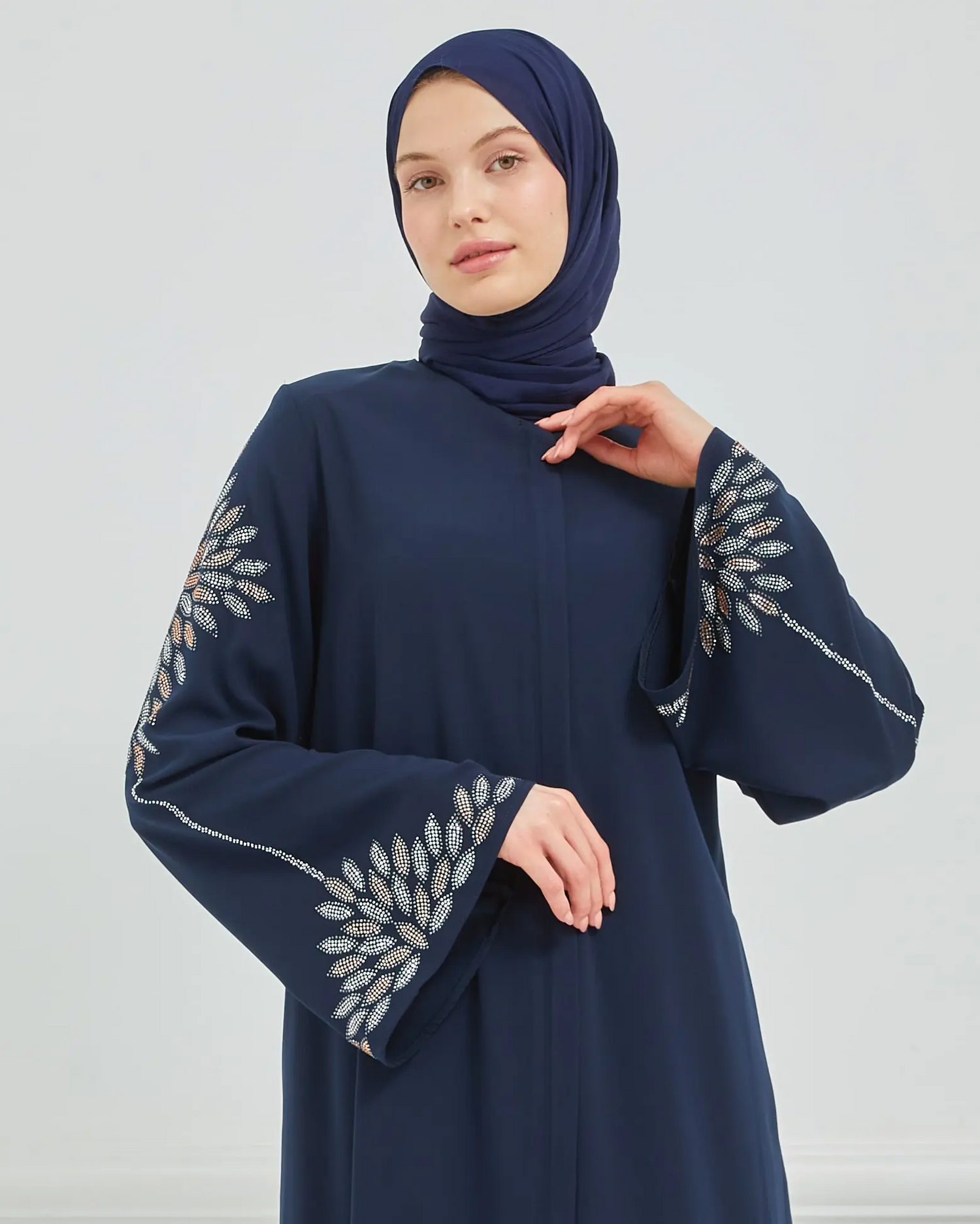 Dark Blue Winter Abaya with Front Zipper