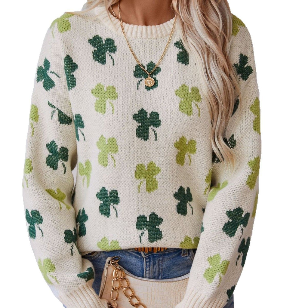 Drizzle Clover Jacquard Pullover Women's Sweater