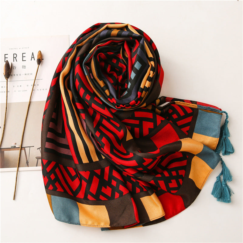 Geometric Cotton Linen Scarf