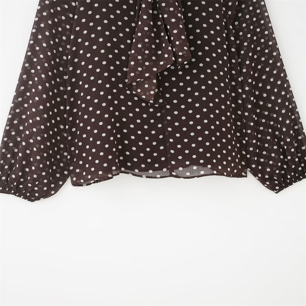 Polka Dot Bow Blouse - Spring Long-Sleeve Shirt