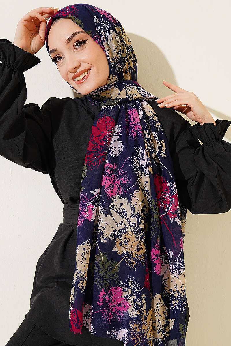 Leaf Pattern Aya Series Scarf Fuchsia, Mustard