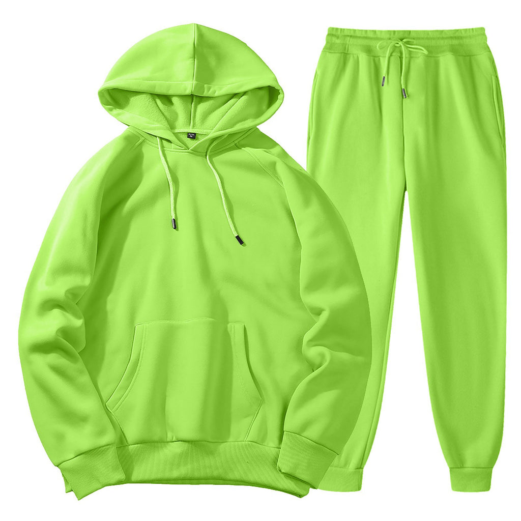 Men's Casual Solid Colour Sports Suit, Sports Hoodie and Trousers Set