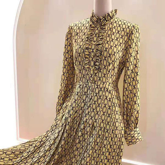 Seidenkleid mit Kettendruck, schlichtes Kleid