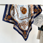 Women's Premium Twill Silk Scarf, Large Printed 90/90cm Striped Square Scarf