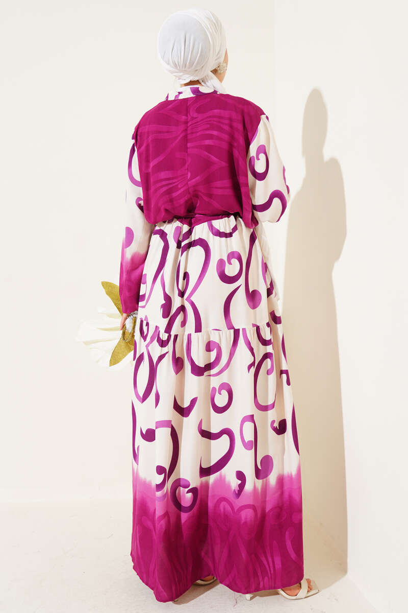Purple & Black Buttoned Patterned Dress | Strappy Belt [Pre-Order]