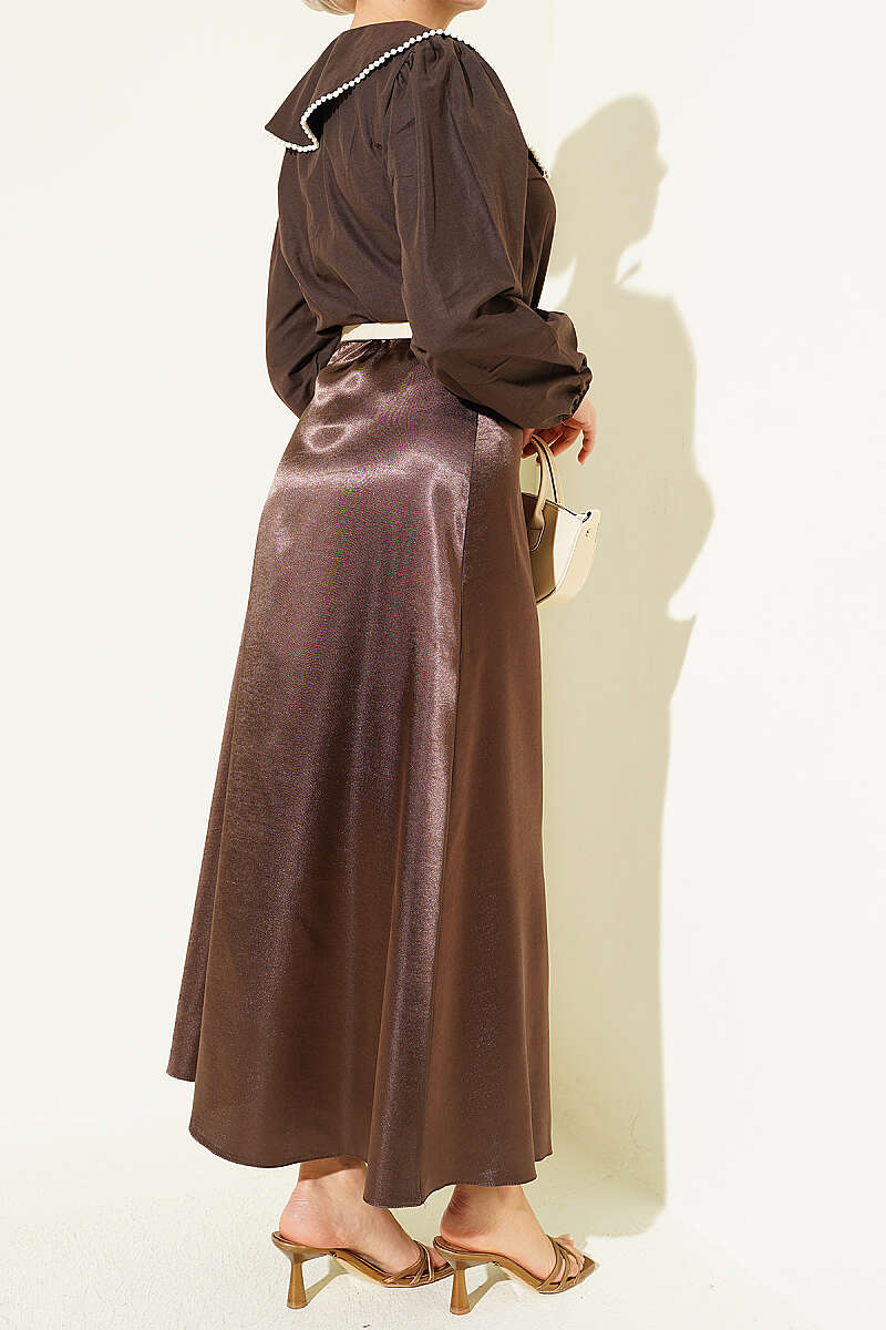 Pre-Order | Satin Flared Skirt – Black & Brown | Modest Fashion