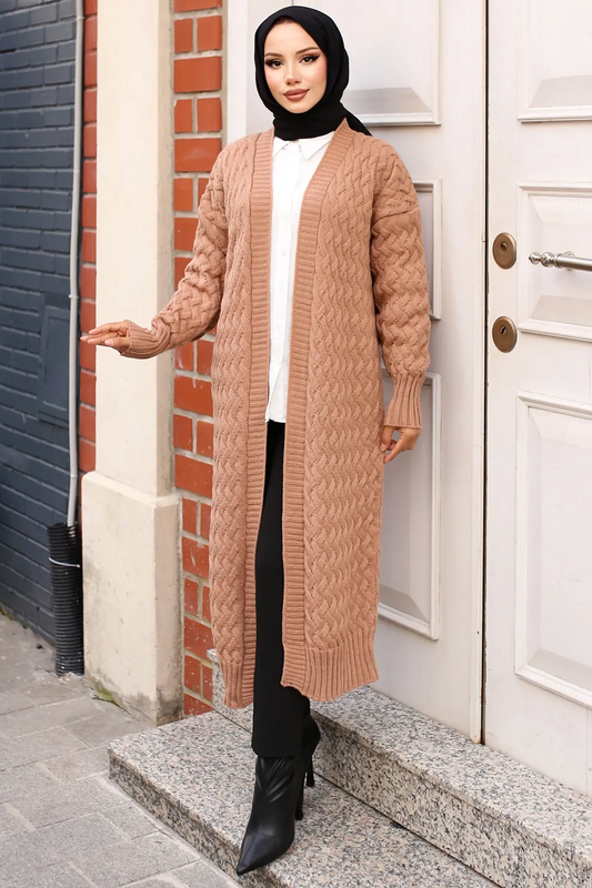 Hair Knit Long Cardigan-Tan