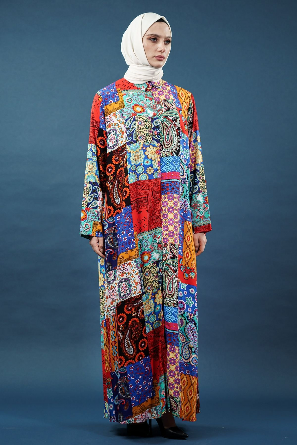 Patchwork Print Viscose Dress