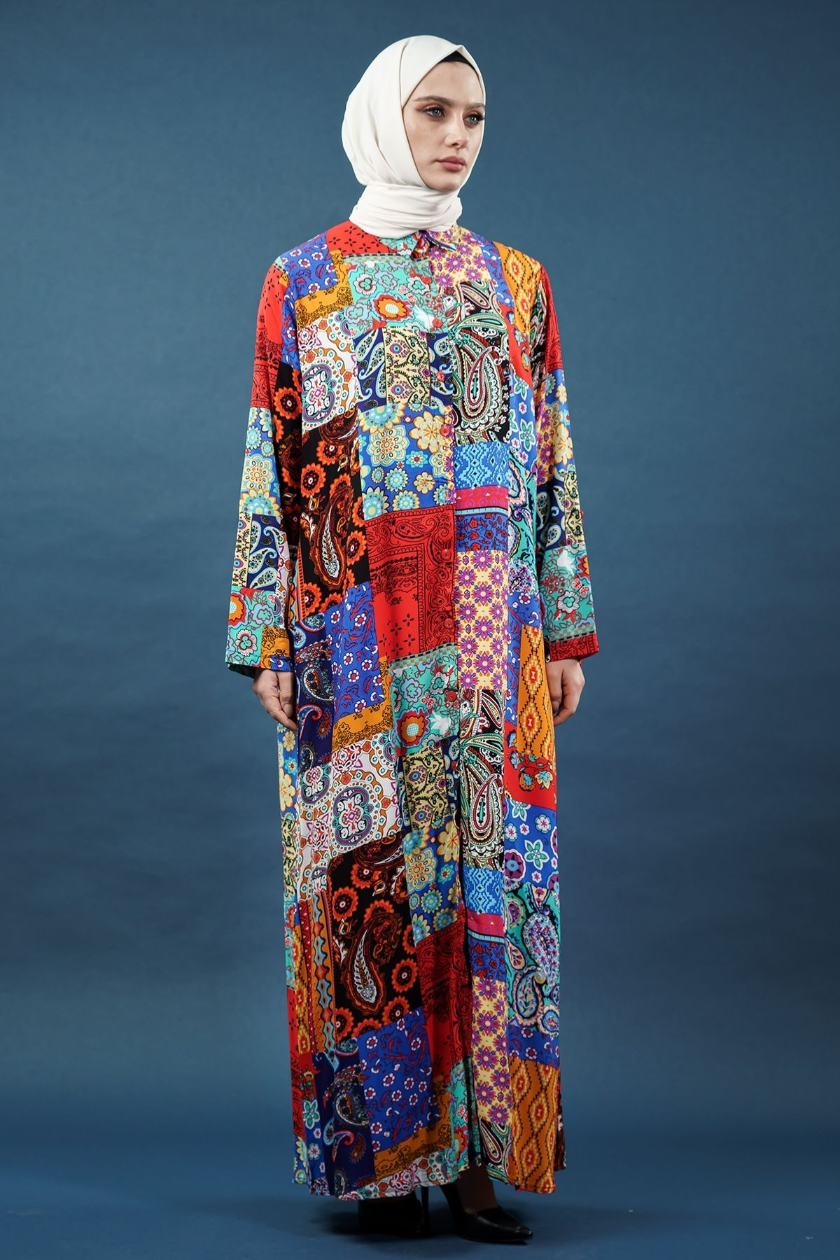 Patchwork Print Viscose Dress