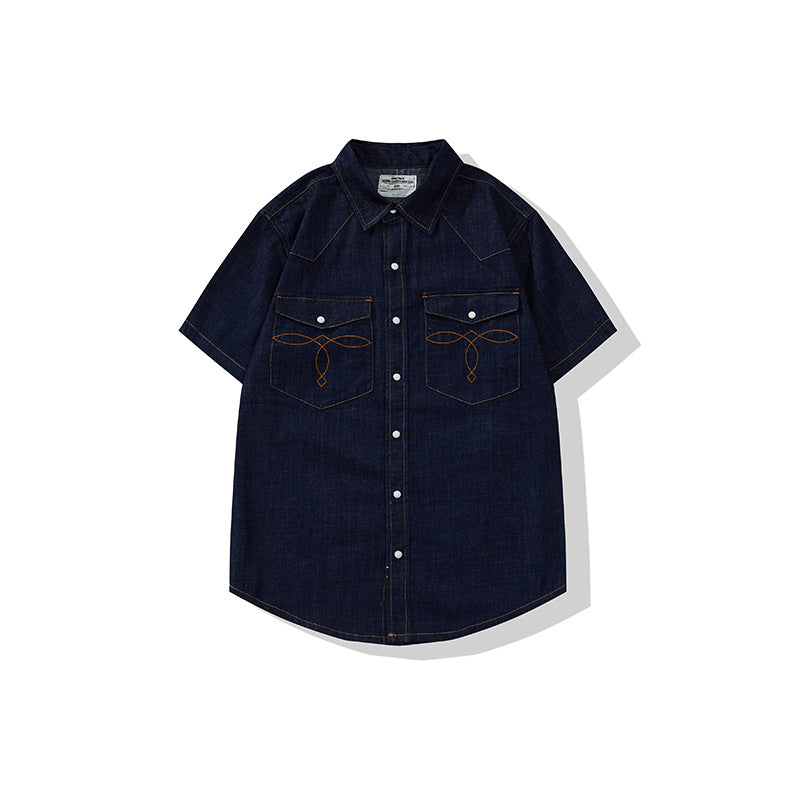 Men's Retro Denim Short Sleeve Shirt | Classic Washed Cotton