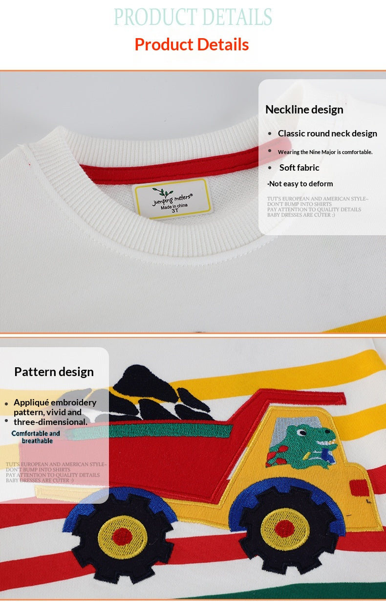 Boys' Excavator Cartoon Hoodie | Cotton Lined Pullover Sweatshirt