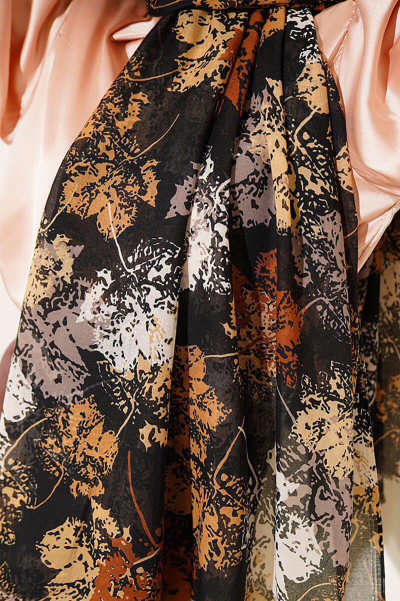 Leaf Pattern Aya Series Scarf Fuchsia, Mustard