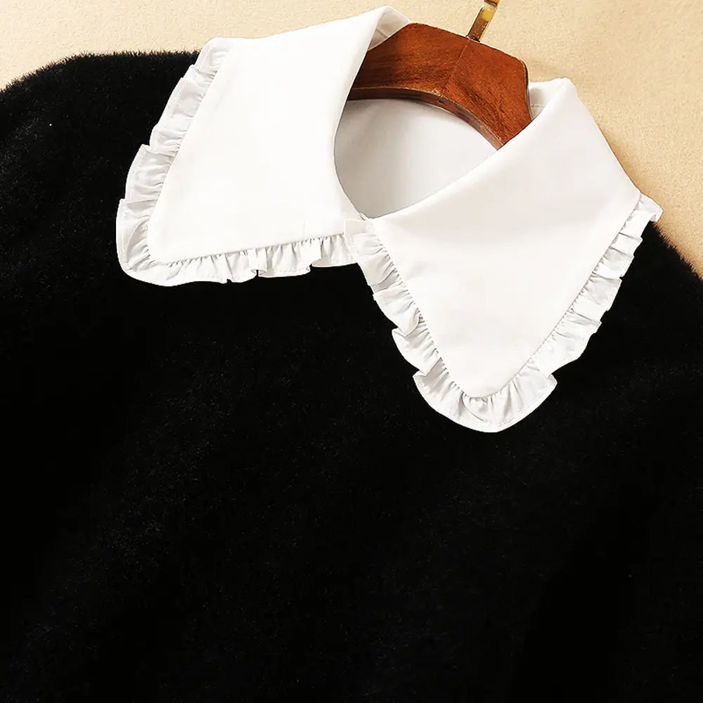 Women’s Three-Pieces Suit Wooden Ear Shirt With Mohair Sweater And Plaid Wide-leg Pants