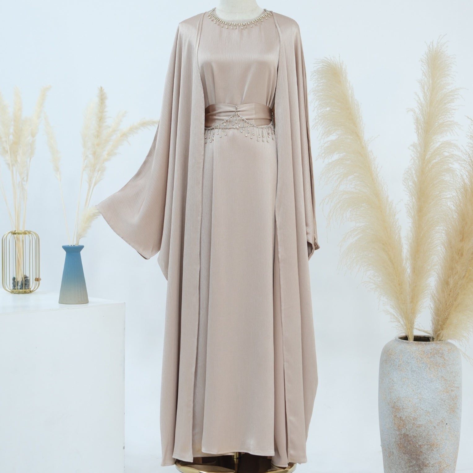 Crystal Chain Two-Piece Abaya Set | Luxury Modest Suit