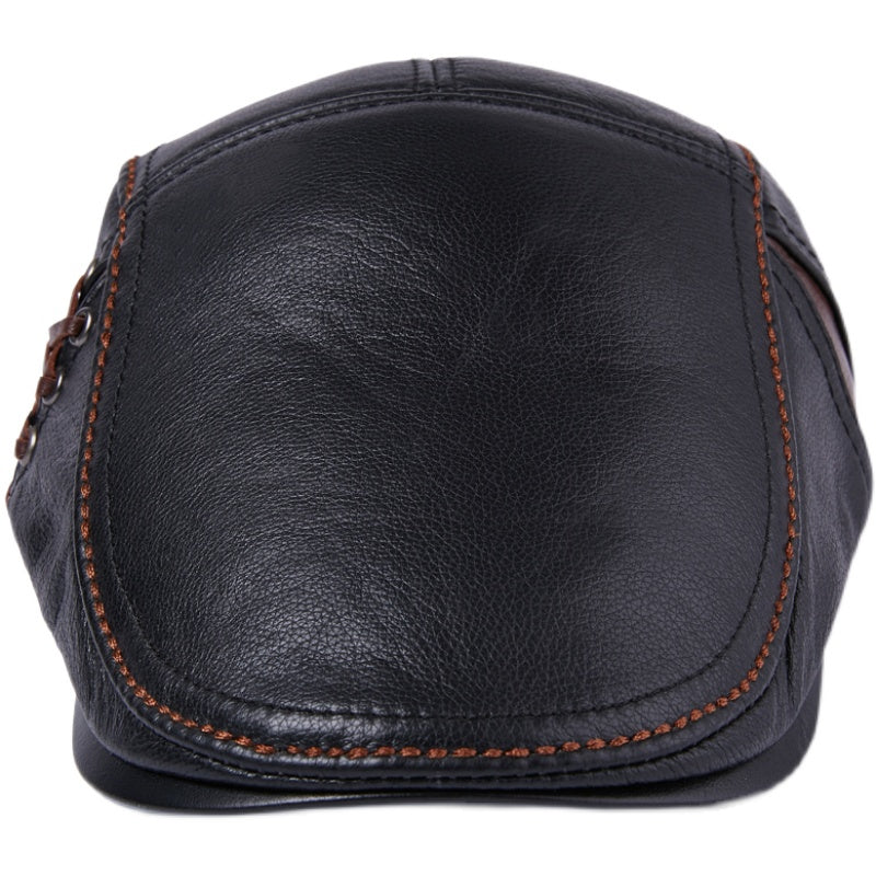 Genuine Leather Flat Cap for Men