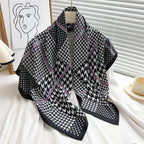 Women's Premium Twill Silk Scarf, Large Printed 90/90cm Striped Square Scarf