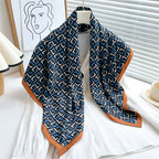 Women's Premium Twill Silk Scarf, Large Printed 90/90cm Striped Square Scarf