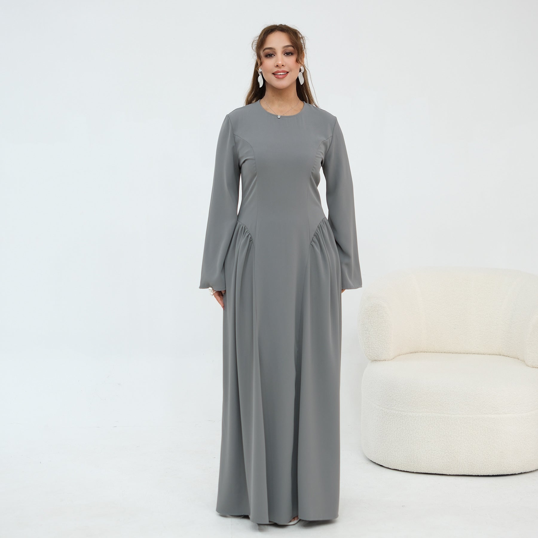 Elegant Floor-Length Modest Dress - Plus Size Long Sleeve A-Line Dress