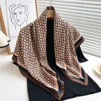 Women's Premium Twill Silk Scarf, Large Printed 90/90cm Striped Square Scarf