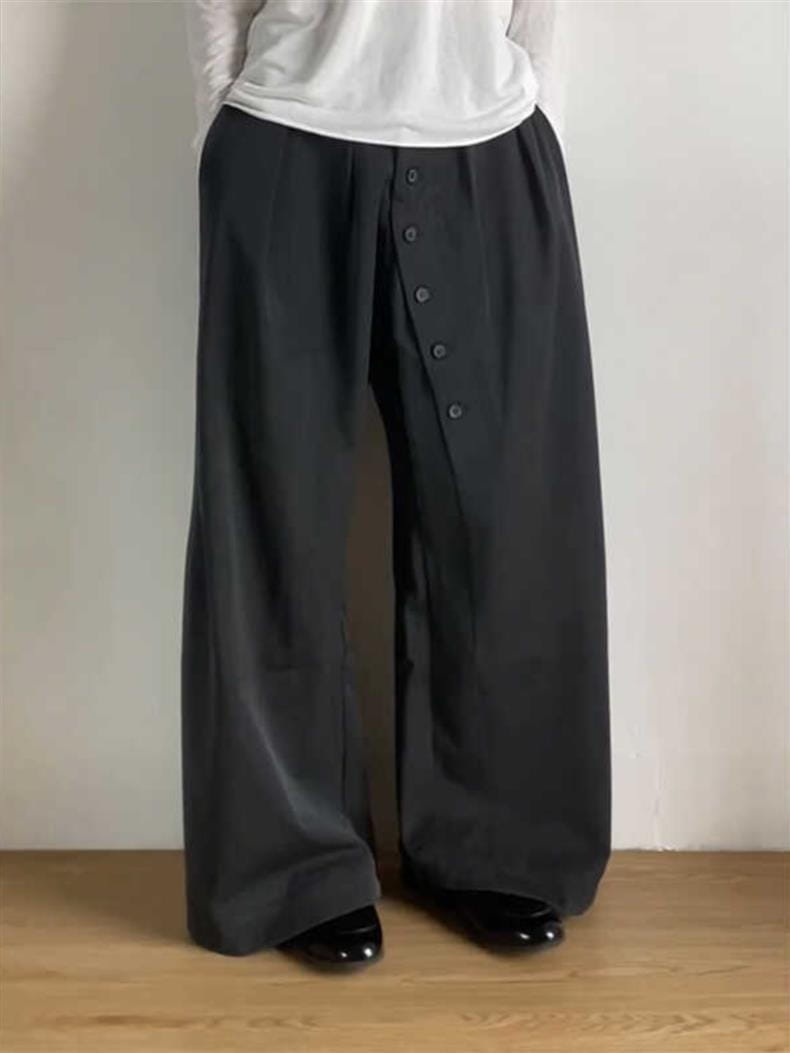 American Retro Ring Button Black Suit Pants