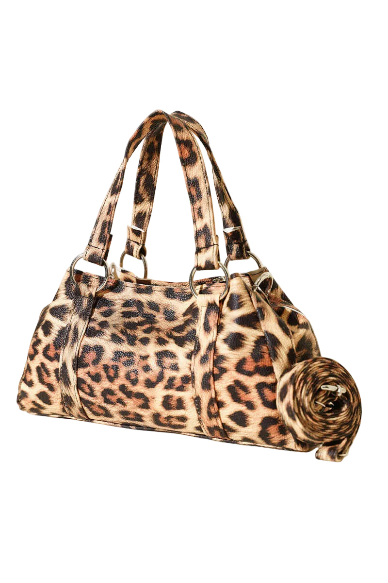 Leopard Print Magnetic Zip Shoulder Bag