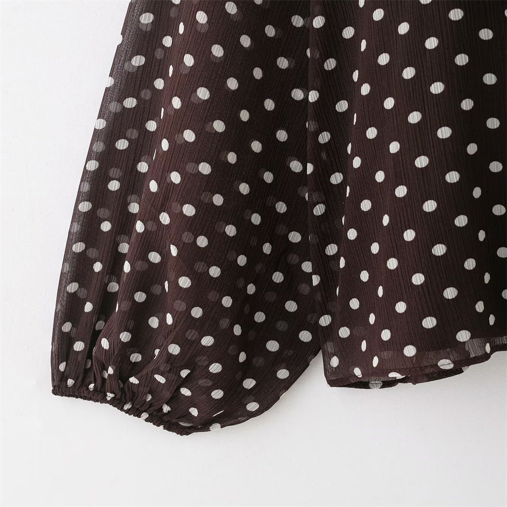 Polka Dot Bow Blouse - Spring Long-Sleeve Shirt