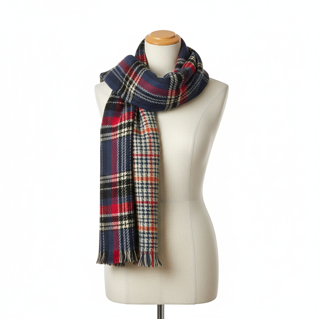 Luxury British Checkered Tassel Scarf | Double-Sided Cashmere Shawl
