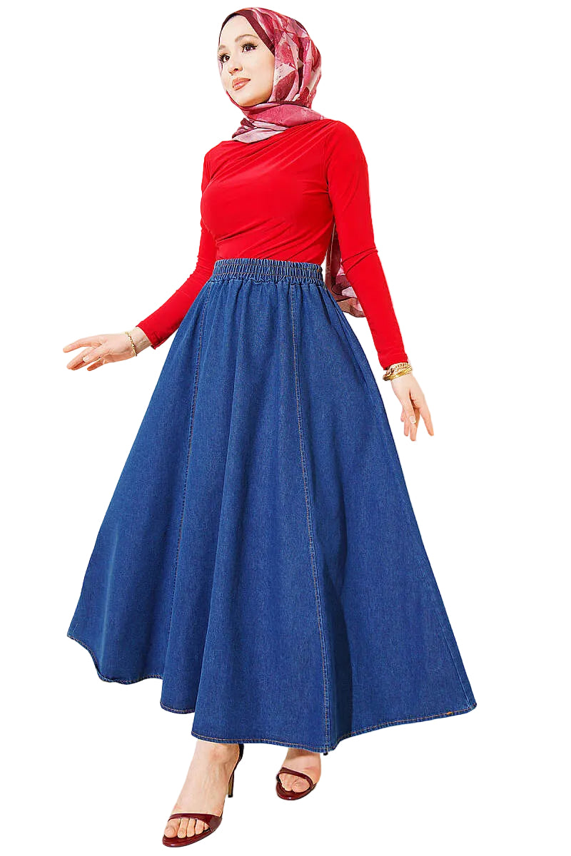 Flared Denim Skirt | Dark Blue & Light Blue | Modest Maxi Skirt | Designed in Turkey