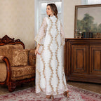 Women's Heavy Mesh Embroidery Long Robe, Middle Eastern Luxury Abaya Cape