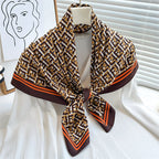 Women's Premium Twill Silk Scarf, Large Printed 90/90cm Striped Square Scarf