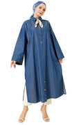 Loose-Fit Long Denim Tunic Dress with Metal Buttons [Pre-Order]