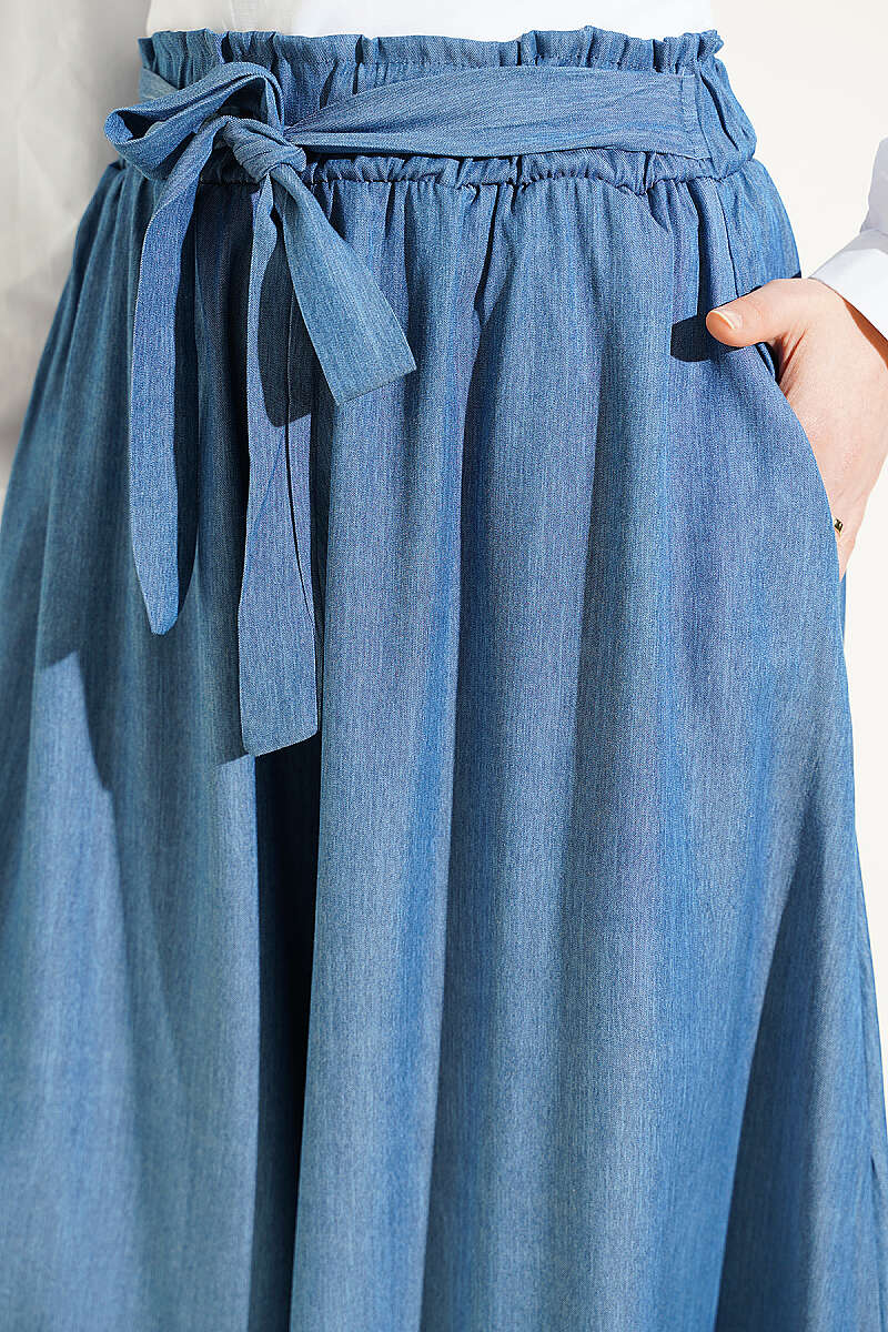 Oversize Indigo Trousers with Tie-Up Hem