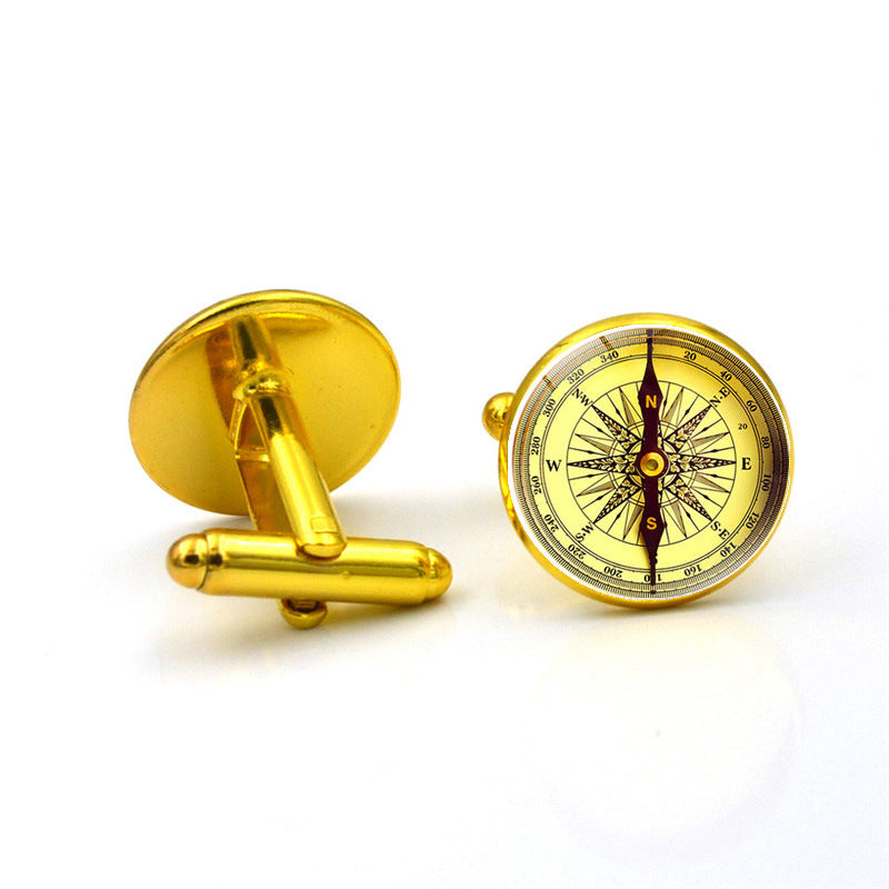 Vintage Compass & Time Glass Dome Cufflinks | Unisex Metal Accessories