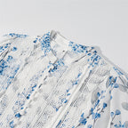 Women's Printed Stand Collar Puff Sleeve Ruffled Dress