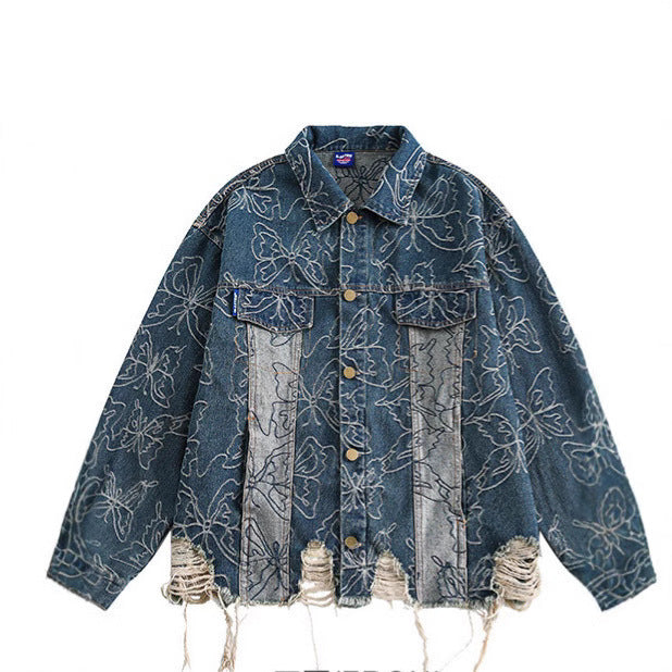 Vintage Distressed Denim Jacket – Japanese-Inspired Washed Blue
