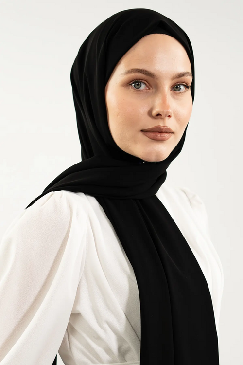 Premium Madina Silk Hijab, Powder Pink & Black