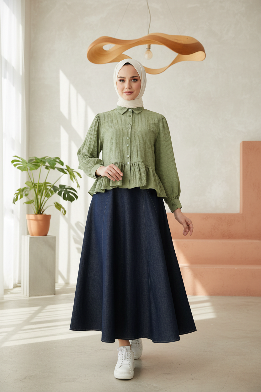 Pre-Order | Premium Flared Denim Skirt | neomodest