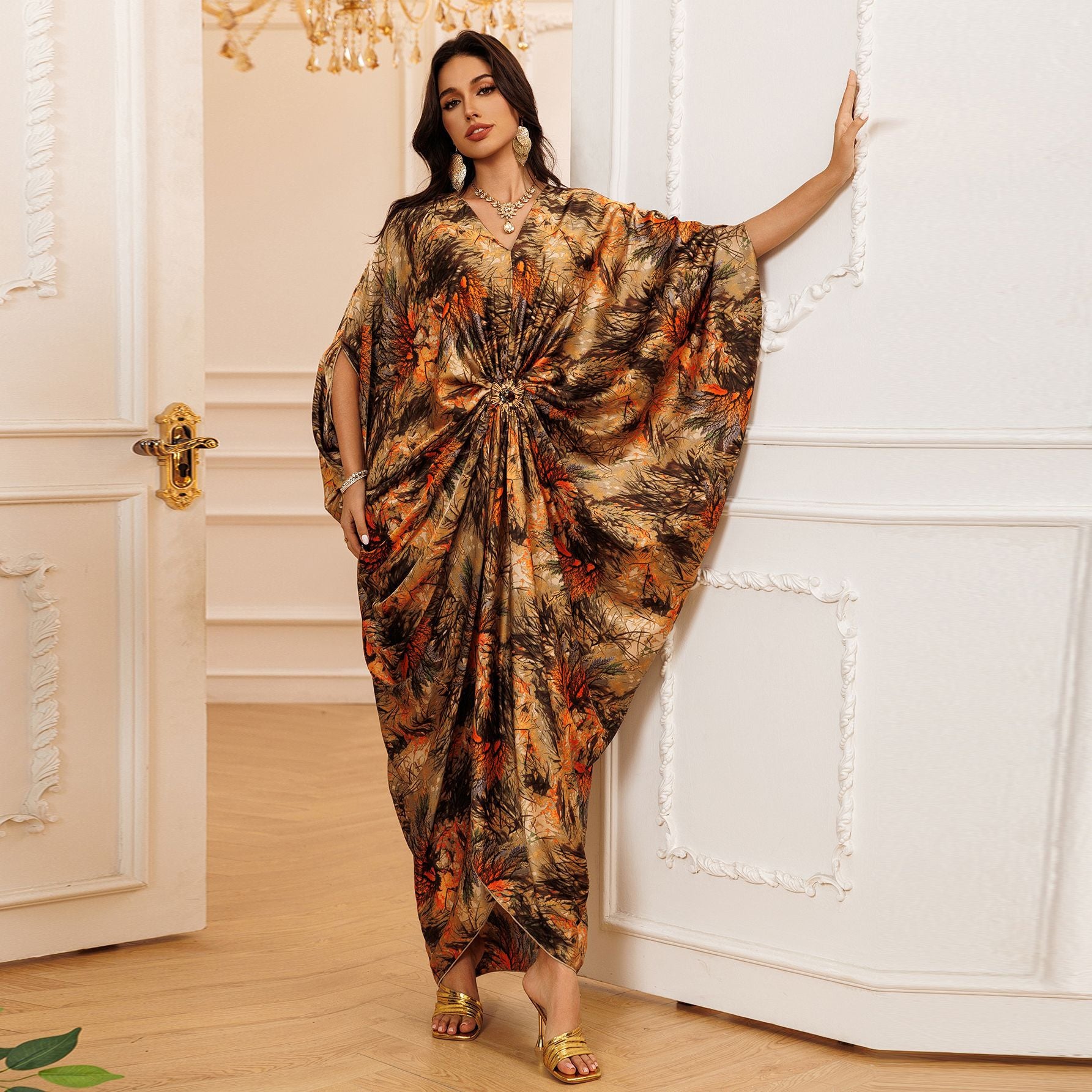 Printed Long Luxury Robe - Premium Modest Abaya Loungewear | neomodest