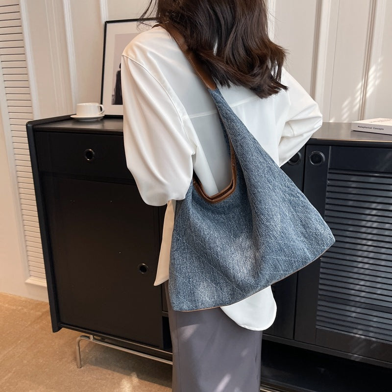 Denim Canvas Bucket Bag | Large Capacity Shoulder Tote