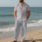Men's Short Sleeve Shirt and Trousers, Beach Suit for Men
