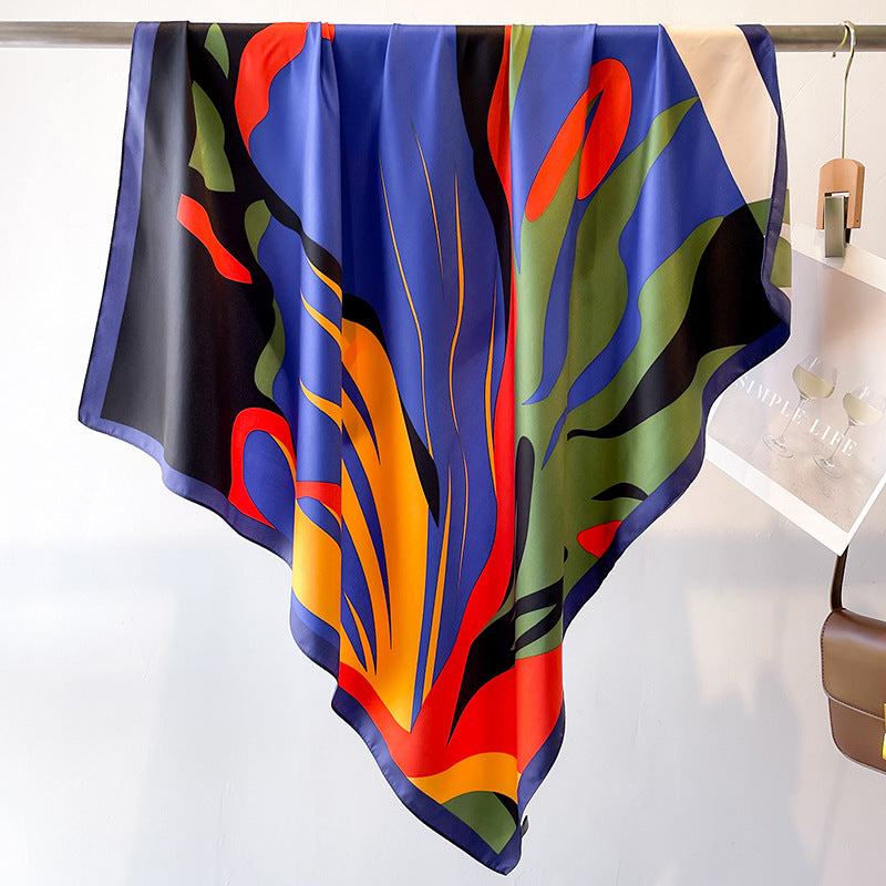 Women's Premium Twill Silk Scarf, Large Printed 90/90cm Striped Square Scarf