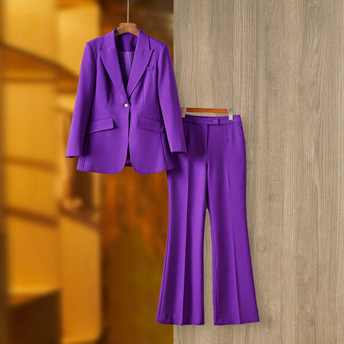 Purple Tailored Jacket & Flared Trousers, Women's Business Suit