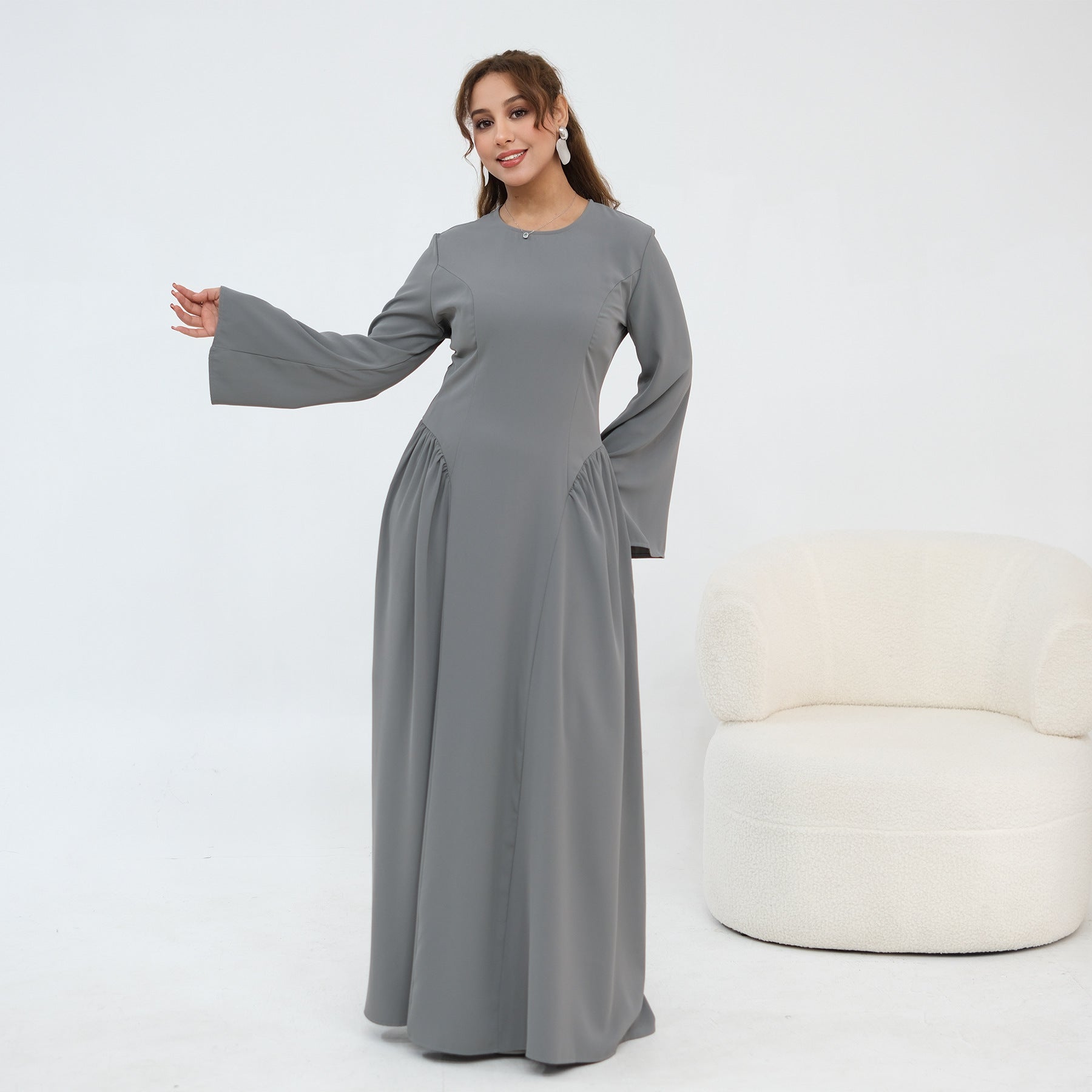 Elegant Floor-Length Modest Dress - Plus Size Long Sleeve A-Line Dress