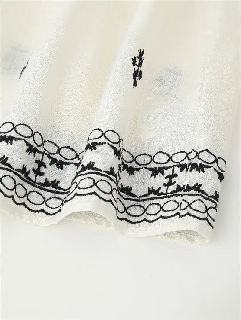 Women’s Casual Long Sleeve Lace-up Embroidered Blouse