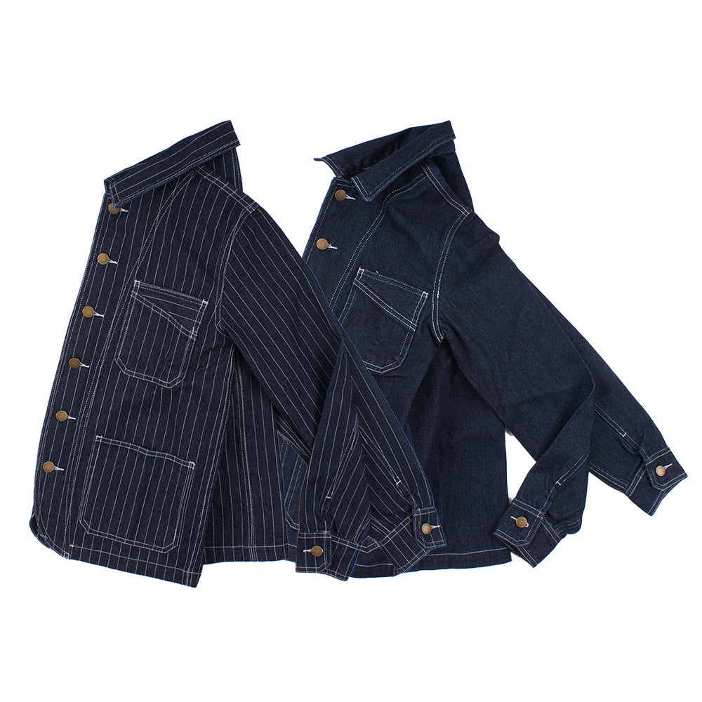 Vertical Stripe Denim Jacket - British Style