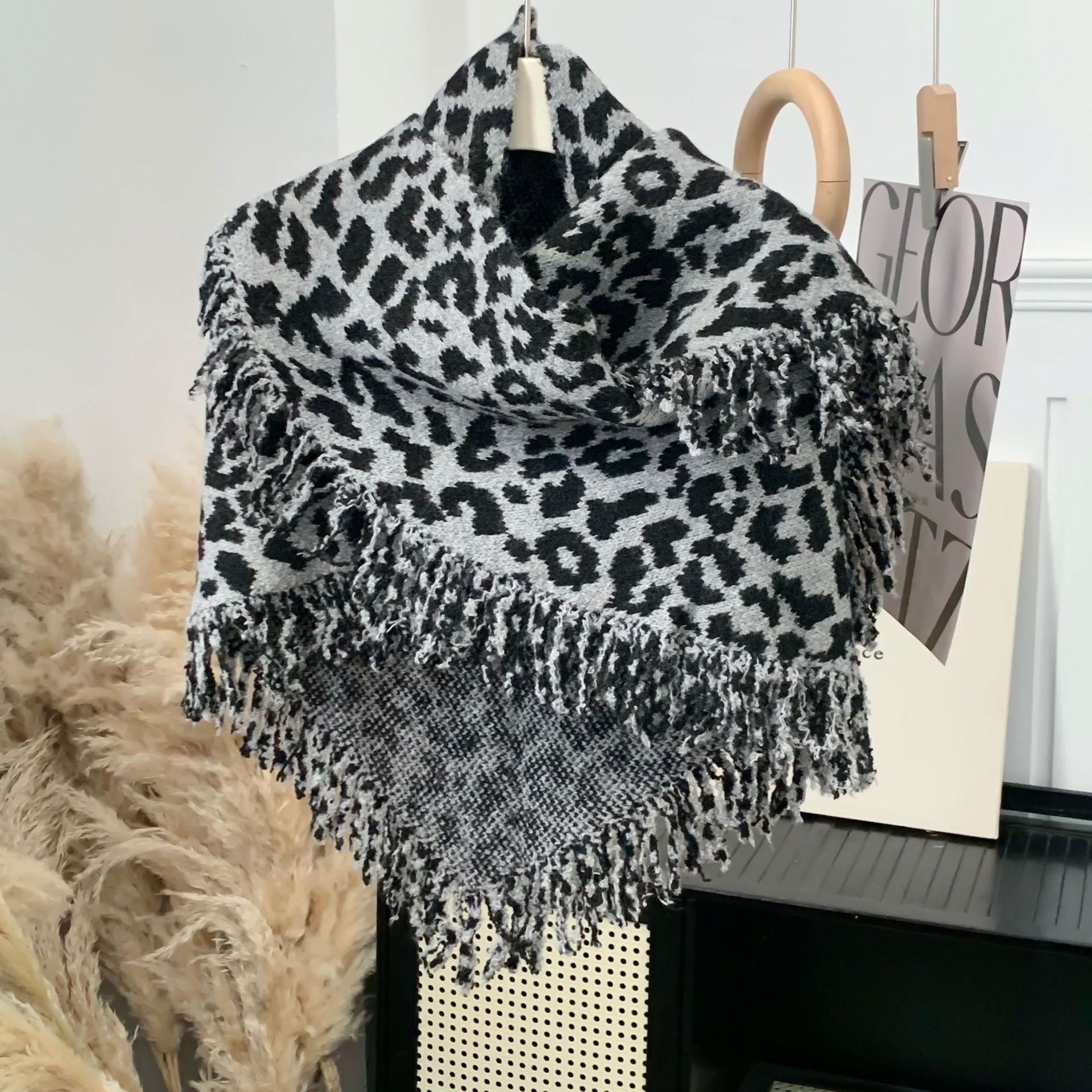 Women's Leopard Print Fringe Scarf