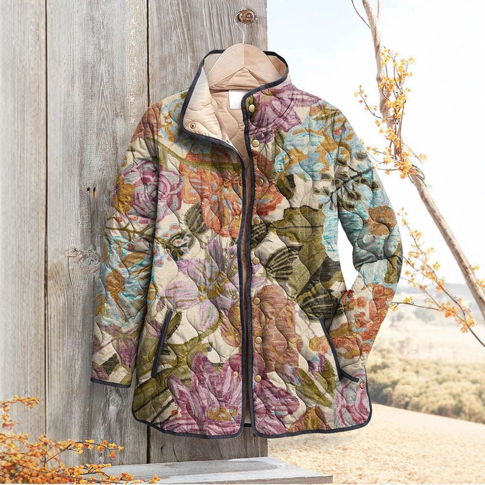 Women's Digital Printed Floral Jacket-Vintage Inspired Winter Jacket